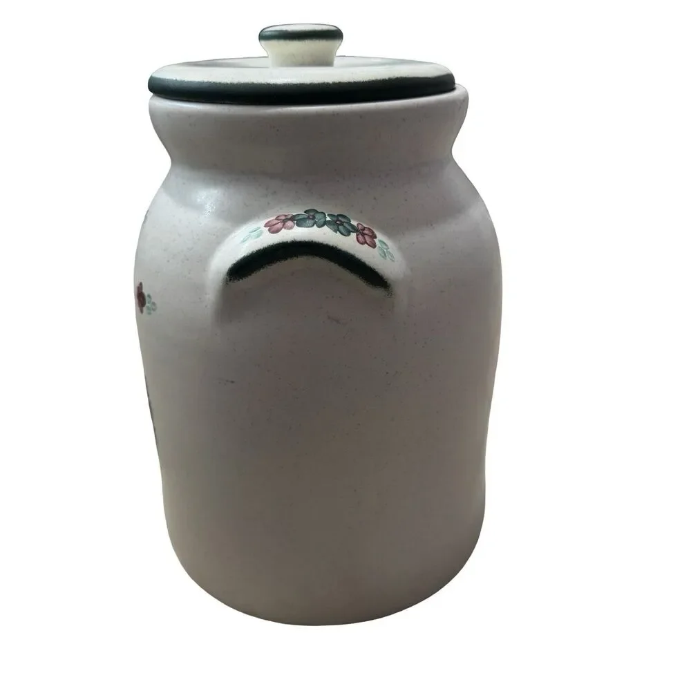Vintage Crock  Stoneware Pottery Homemade Cookies Cookie Jar Floral Heart Large
